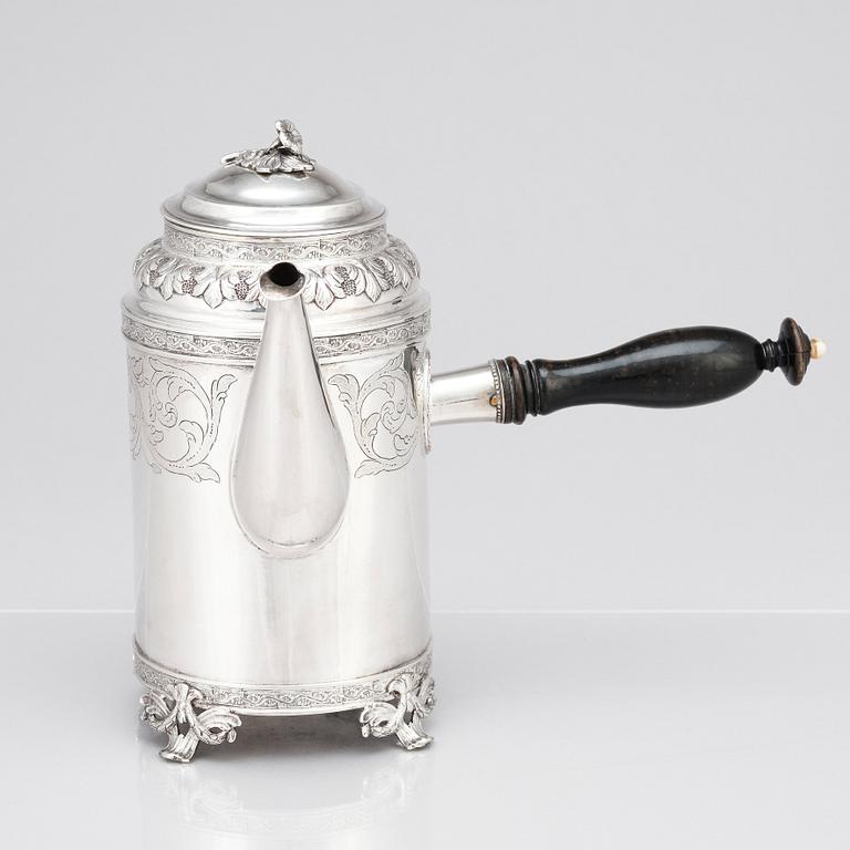 A Swedish late 18th century silver coffee pot, mark of Peter Pihl, Västervik 1798.