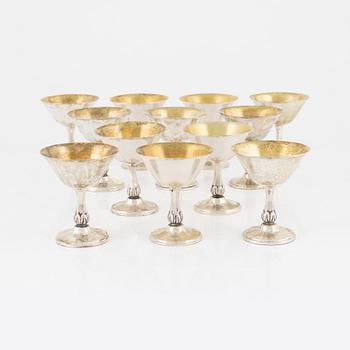 Cocktailglas, 12 st, silver, MGAB, Uppsala 1954-1963.