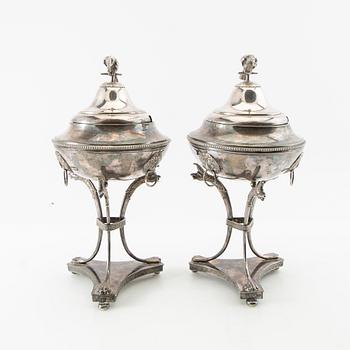 Sugar bowls, a pair, Gustavian style, AG Dufva, early 20th century, silver plate.