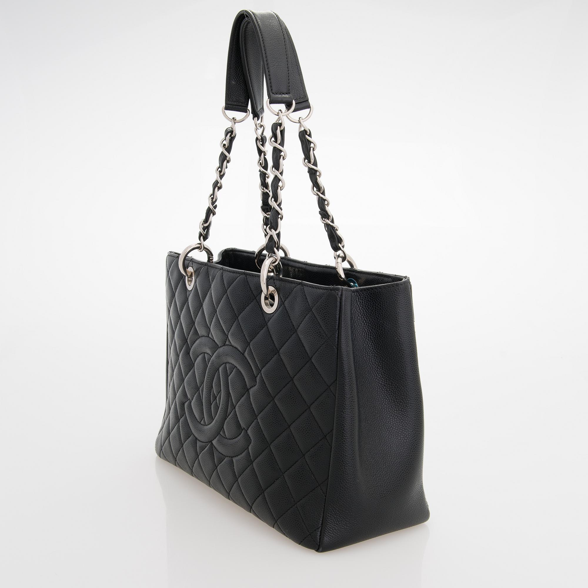 Chanel black quilted caviar leather grand shopping tote best sale