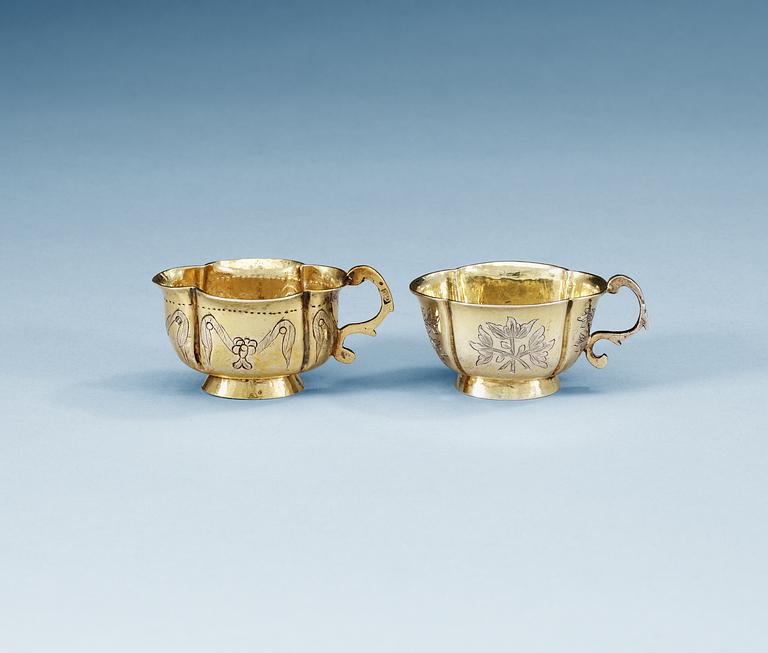 TWO RUSSIAN SILVER-GILT TSCHARKAS, Moscow 1776 and 1789.