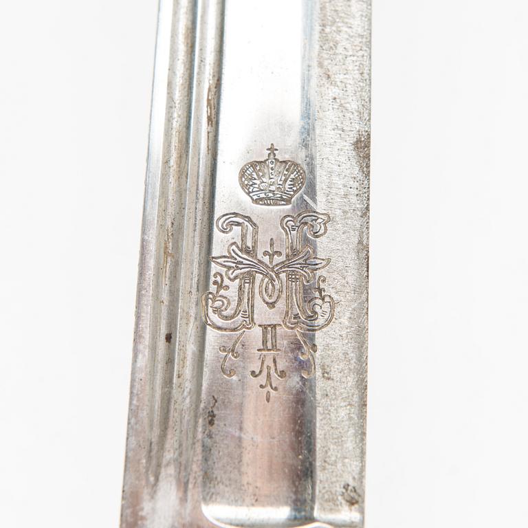 An Imperial Russian dragoon officer's shashka m 1881-1909, manufacturer's mark Zlatoust.