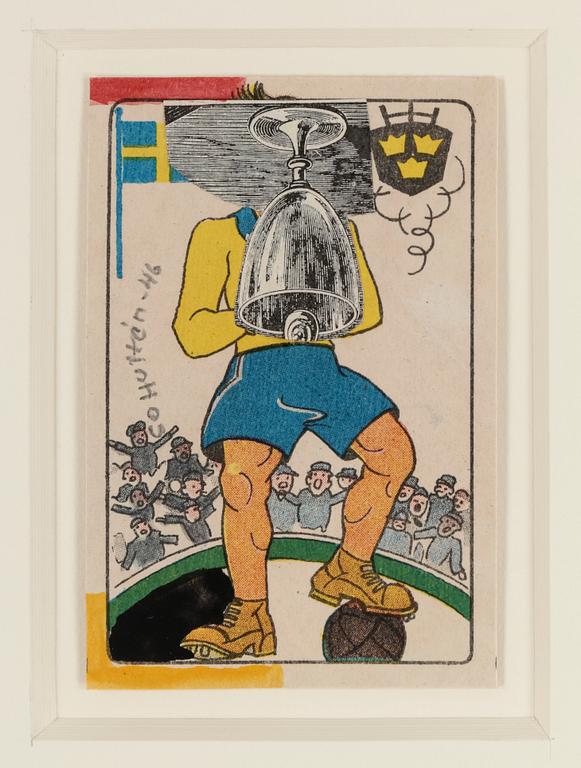 CARL OTTO HULTÉN, collage på spelkort. Signerad och daterad 1946.