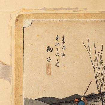 Utagawa Hiroshige II, after, seven woodblock prints.