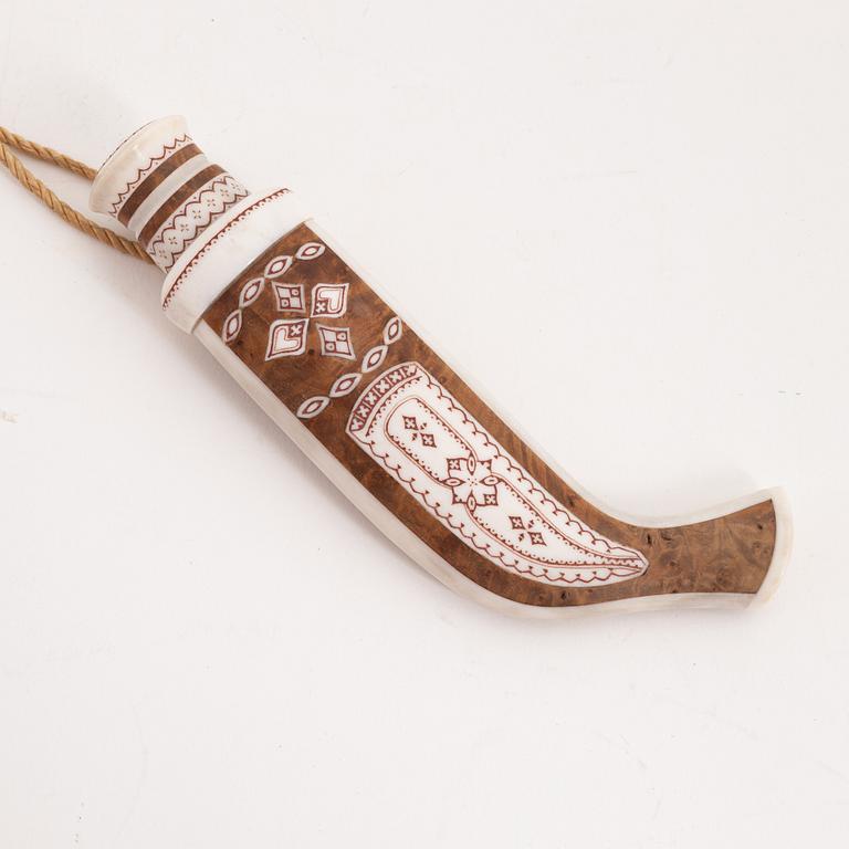 A birch and reindeer horn knife by Anders Sunna, before 2008, signed.