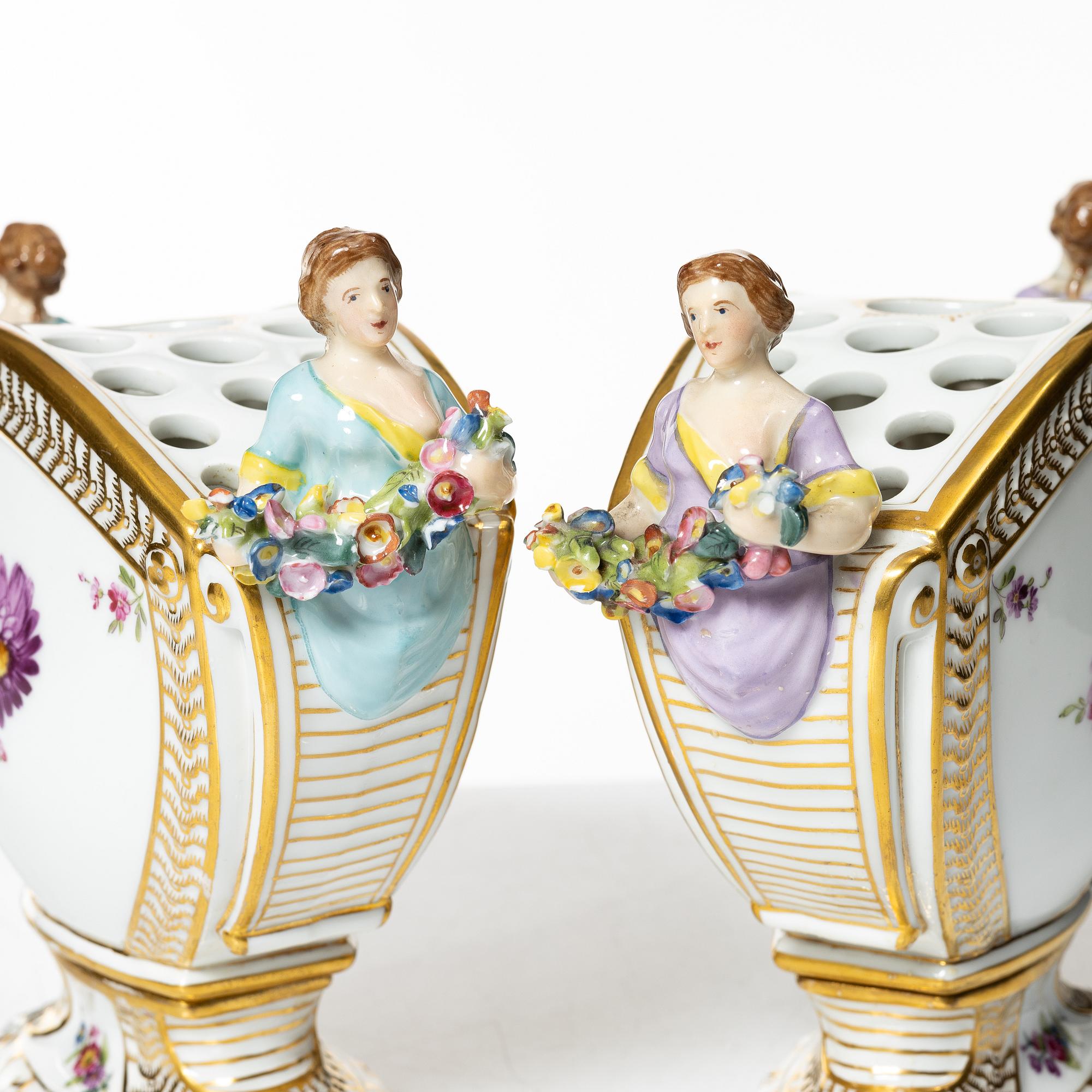 Royal Copenhagen, a pair of tulip vases, 'Saxon Flower', Denmark, 1894-1900. .