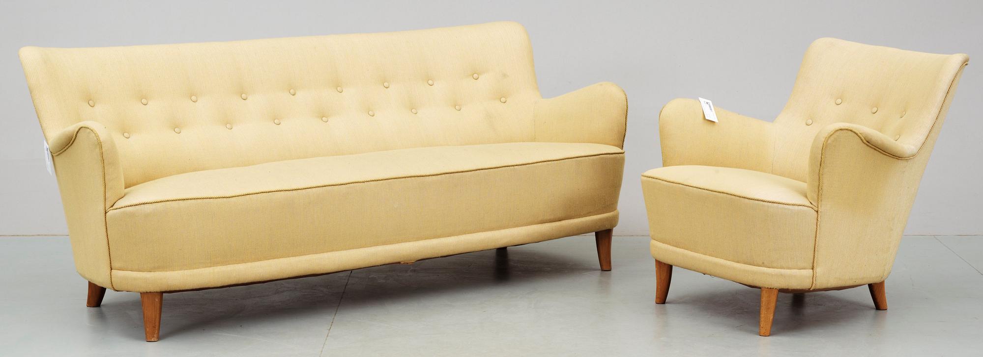 SOFFA samt FÅTÖLJ, Carl Malmsten.