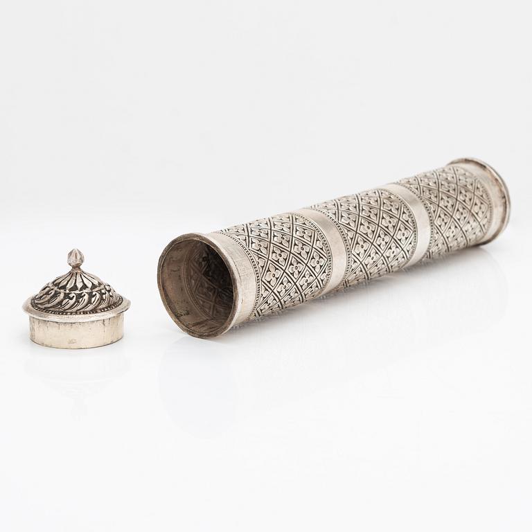 A silver incense sticks container, 20th century.