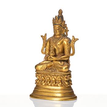 A gilt bronze Pala-revival sculpture of Amitayus, 18/19th Century, possibly Mongolian.