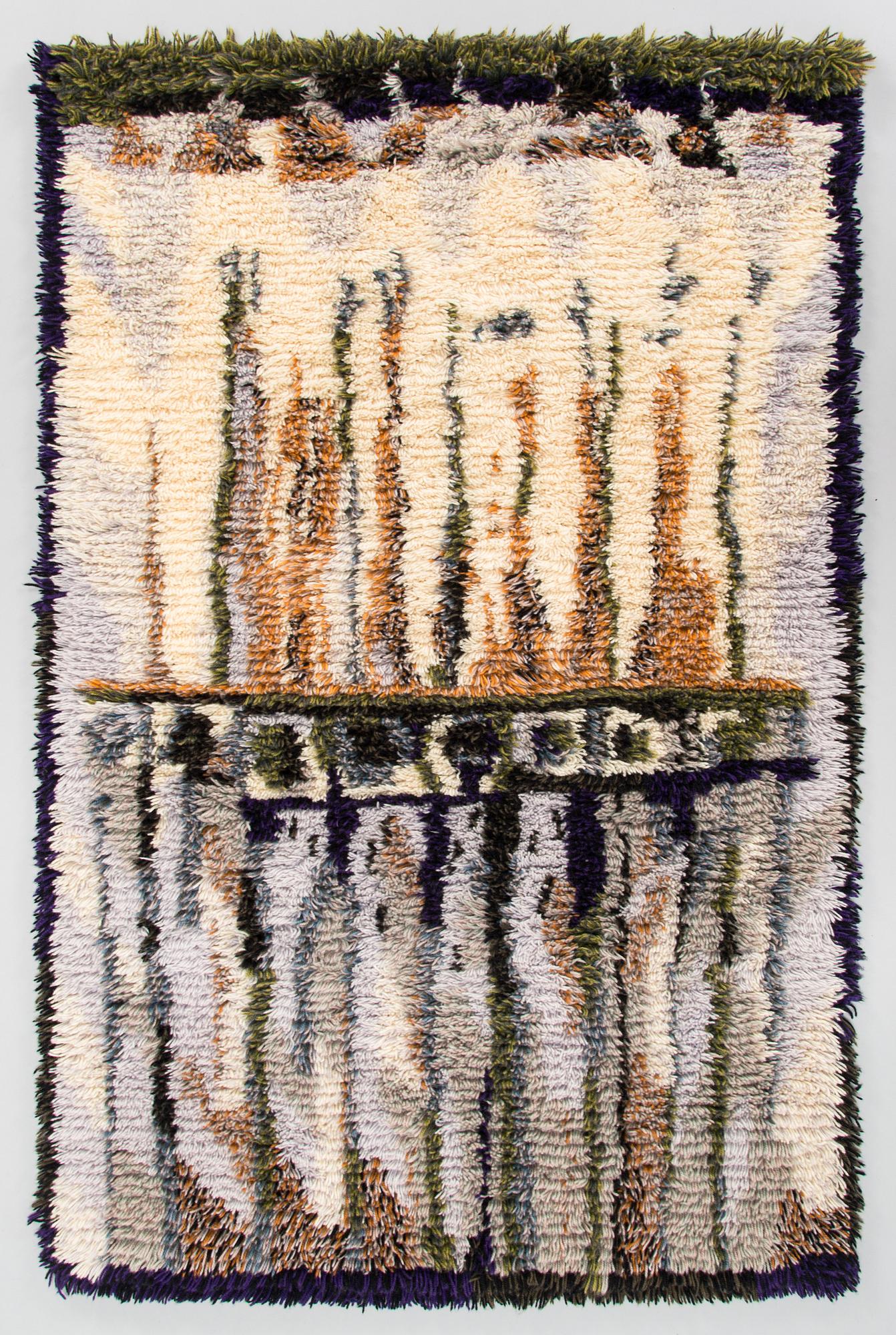 Leena-Kaisa Halme, ryijy, malli Neovius. N. 163x105 cm. Suunniteltu 1961.