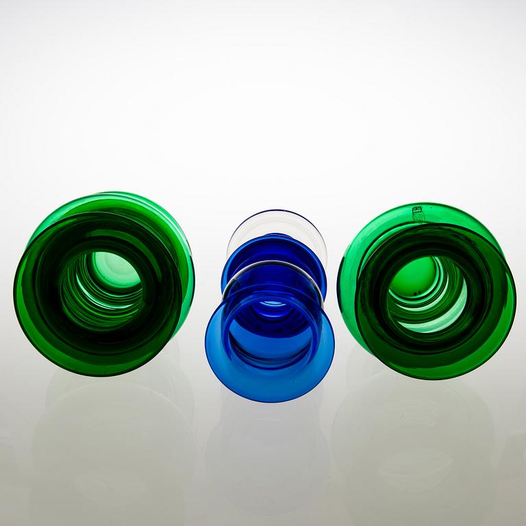 TAMARA ALADIN, Three 'Tornado' glass vases, two signed. Riihimäen Lasi 1970-73. Design year 1970.