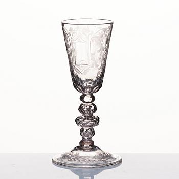 A large German cut and engraved goblet, 18th Century.