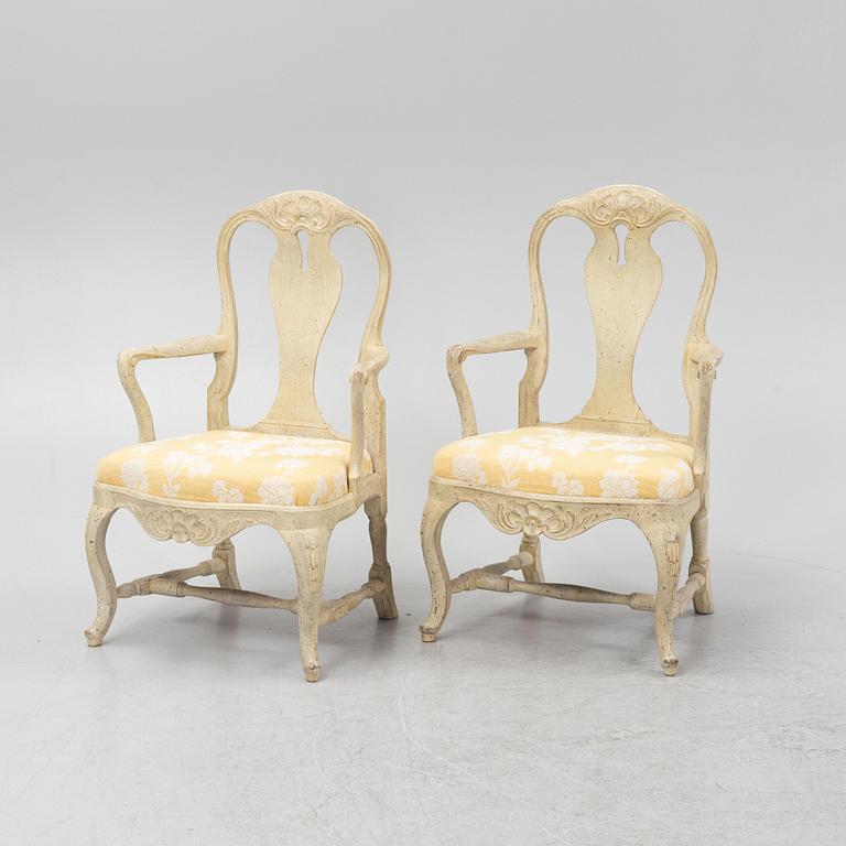 A pair of Swedish Rococo style armchairs, circa 1900.