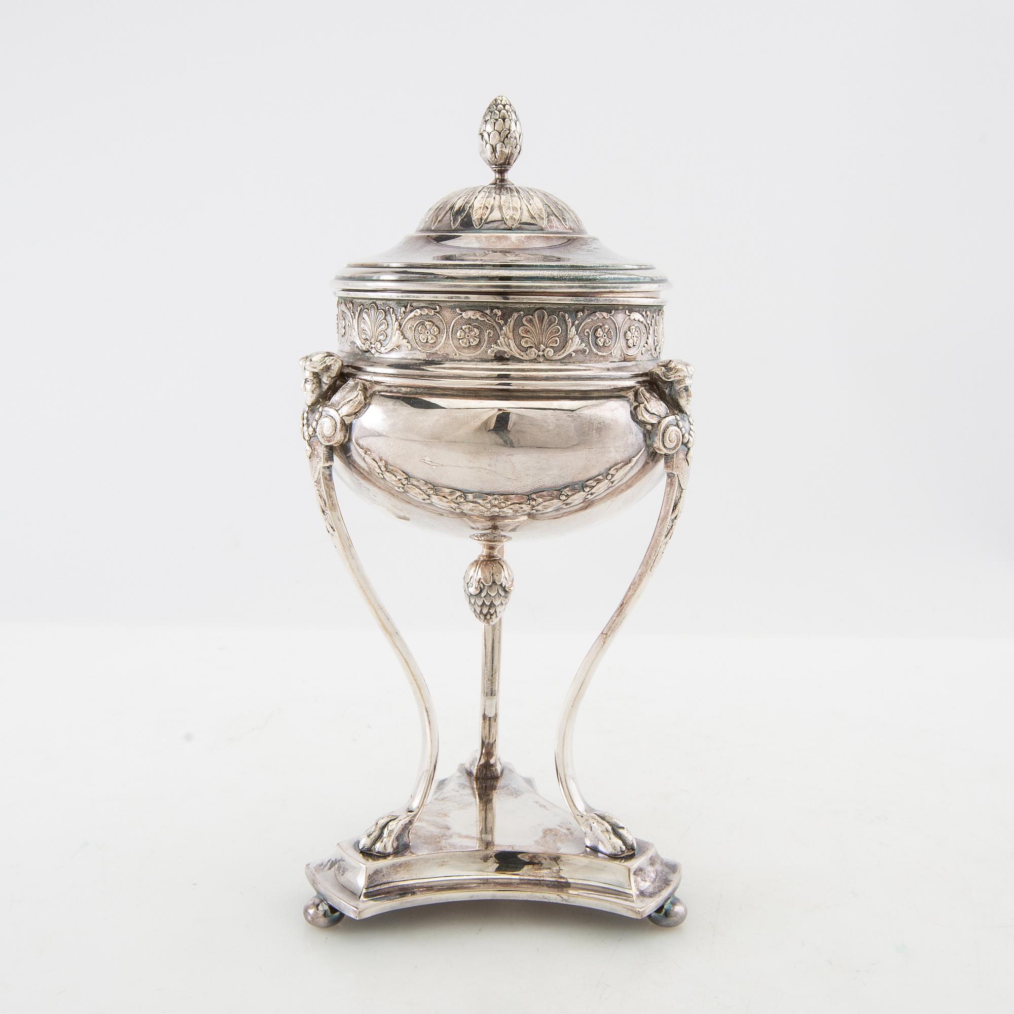 Sugar bowl, Empire style, CG Hallberg, silver plate, first half of the 20th century.