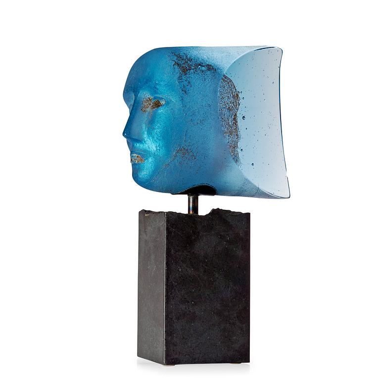 A unique Bertil Vallien 'Janus head' sand cast glass sculpture, Kosta Boda 2007.