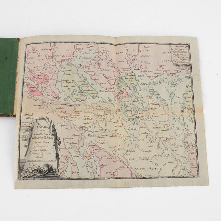 Album från 1746 med 22 akvareller över fästningar, gåva av Gabriel Cronstedt till tronföljaren Adolf Fredrik.