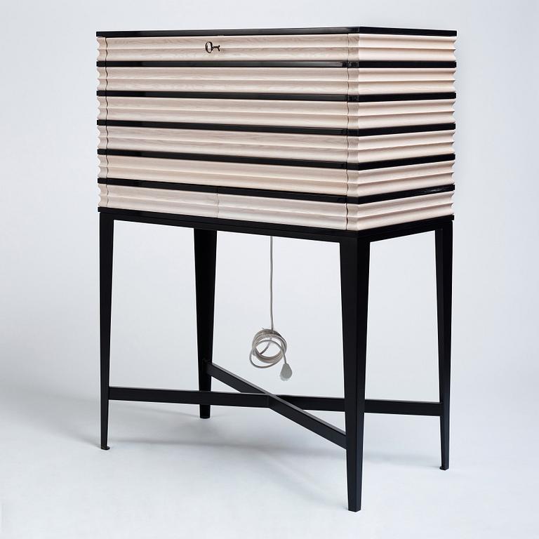 Attila Suta, a bar cabinet, executed in his own studio, the first one executed, Stockholm 2020.