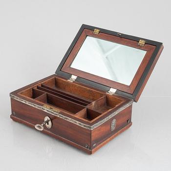 A late gustavian mahogany box with silver mounts by J. P. Möller, Helsingborg, early 19th century.