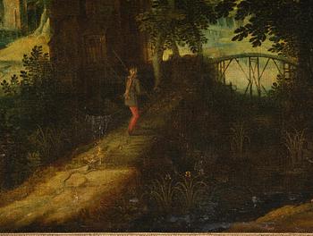 Flemish school, 16th/17th century in the manner of Anton Mirou, Landscape with figure staffage by a village.