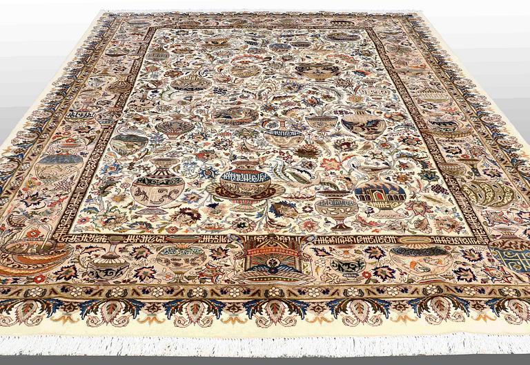 A CARPET, Figural kashmar, ca 392 x 295 cm.