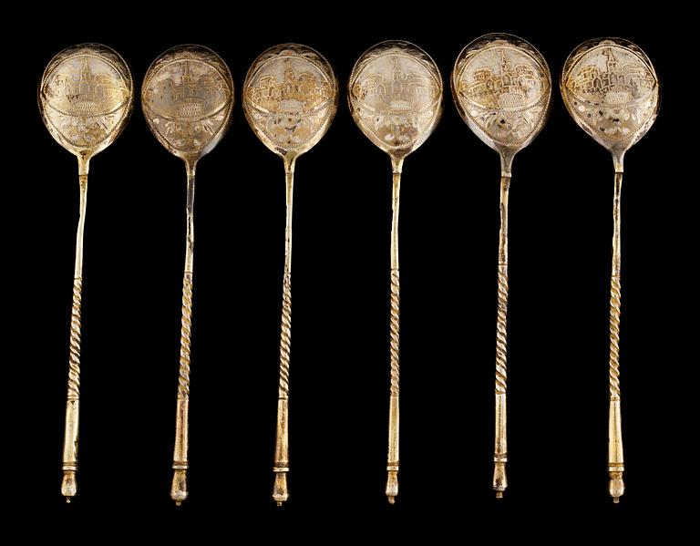A set of six Russian 19th cent silver teaspoon.