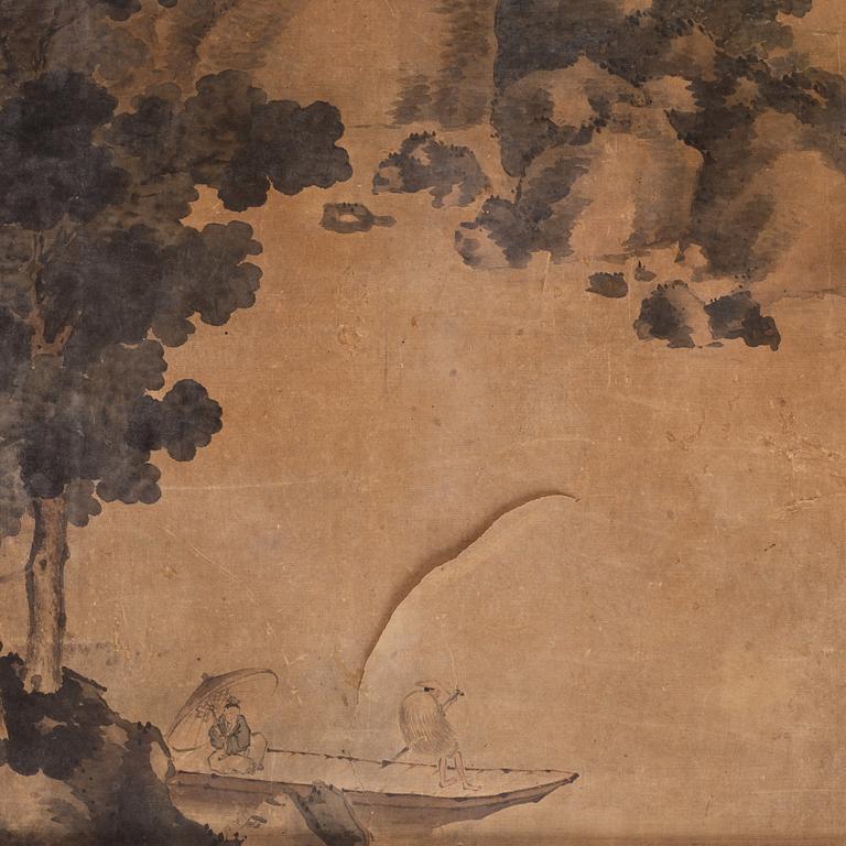 A large landscape painting signed Xiaolan Zhuren, ink and colour on paper, Qing dynasty.