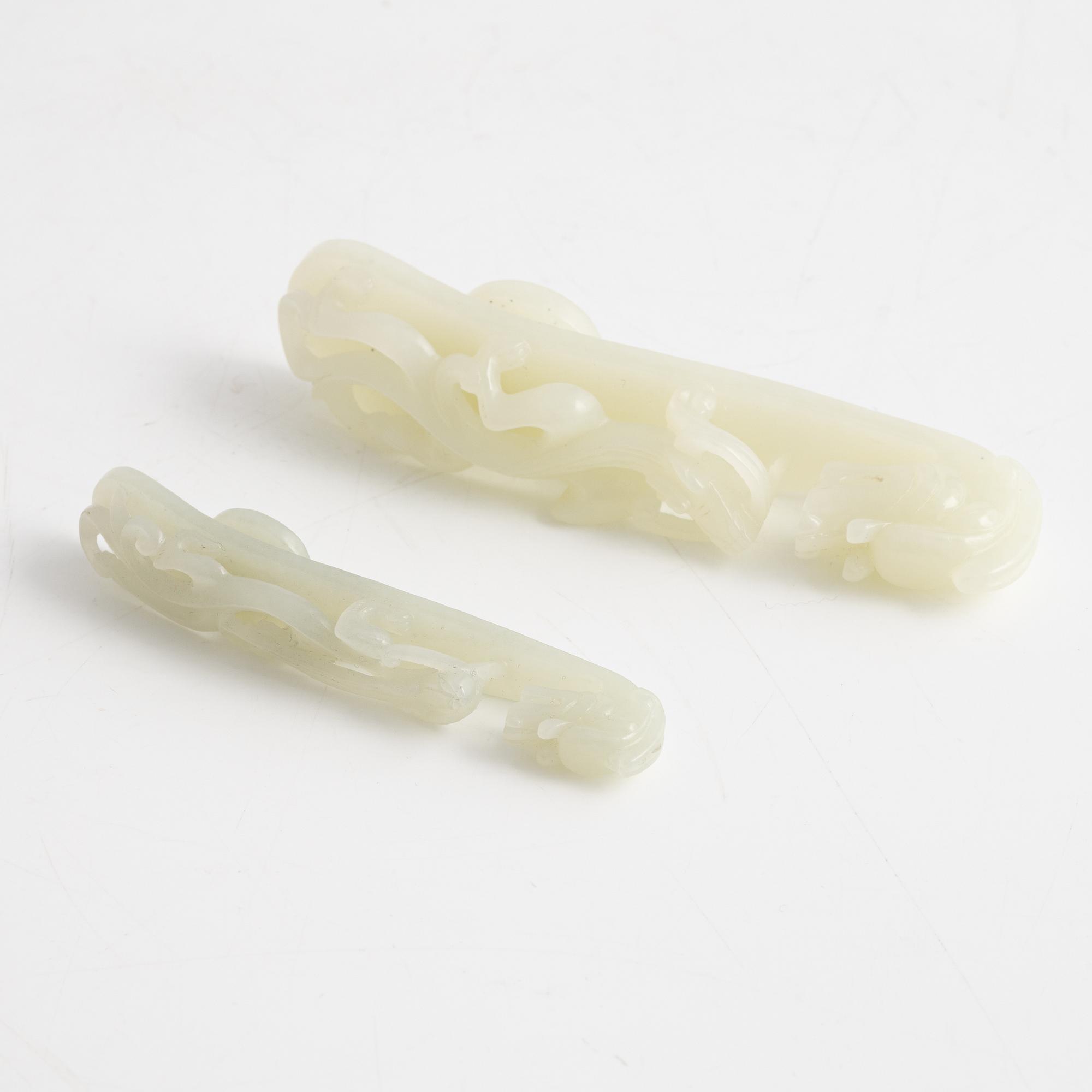 Two belt buckles, Nefrit, China, 20th century.