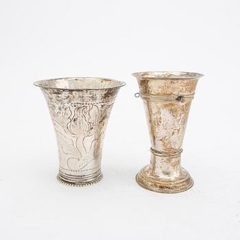 Pokaler 3 st samt skrammelbägare silver Sverige 17/1800-tal.
