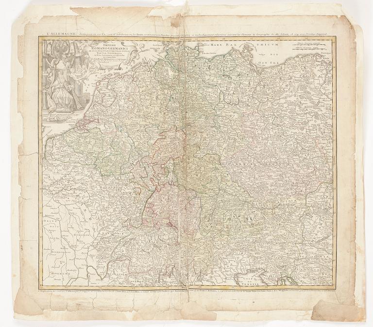 KARTA, handkolorerad, Baptisa Homano, 1600-tal.