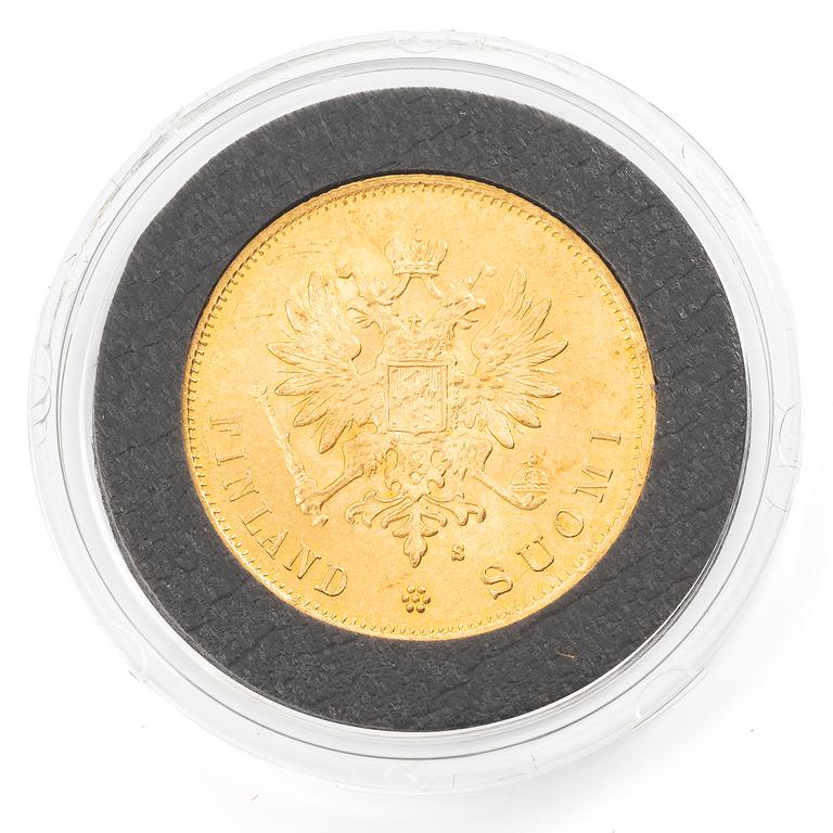 Guldmynt, Storhertigdömet Finland, Alexander III, 10 Markka 1882.