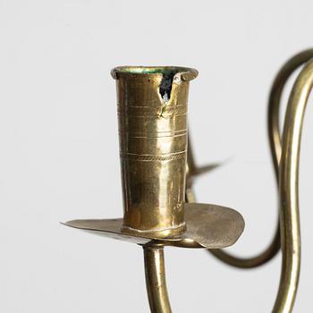 A Swedish five-branch brass chandelier, circa 1800.