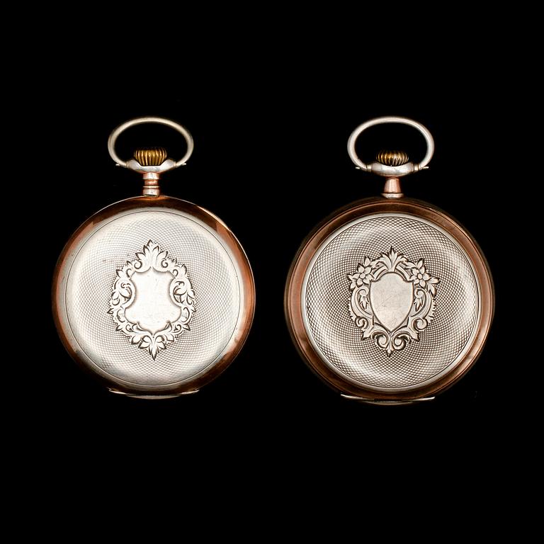 FICKUR, 2 st, silver, Omega, sekelskiftet 1900.