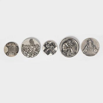 Medaljer 5 st, silver, 1900-talets slut.