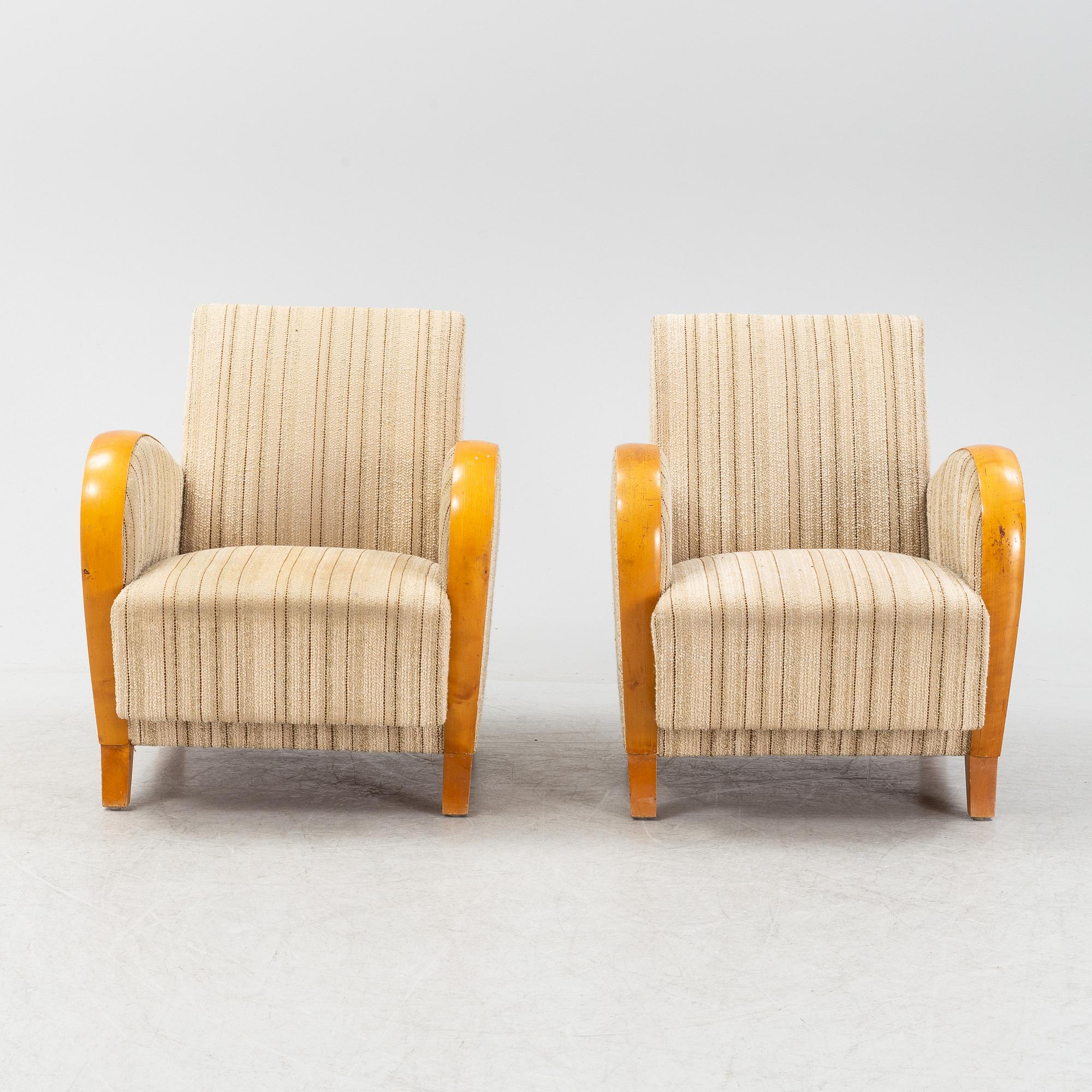 A pair of Swedish Modern easy chairs, Dux T-serie, 1940's/50's.