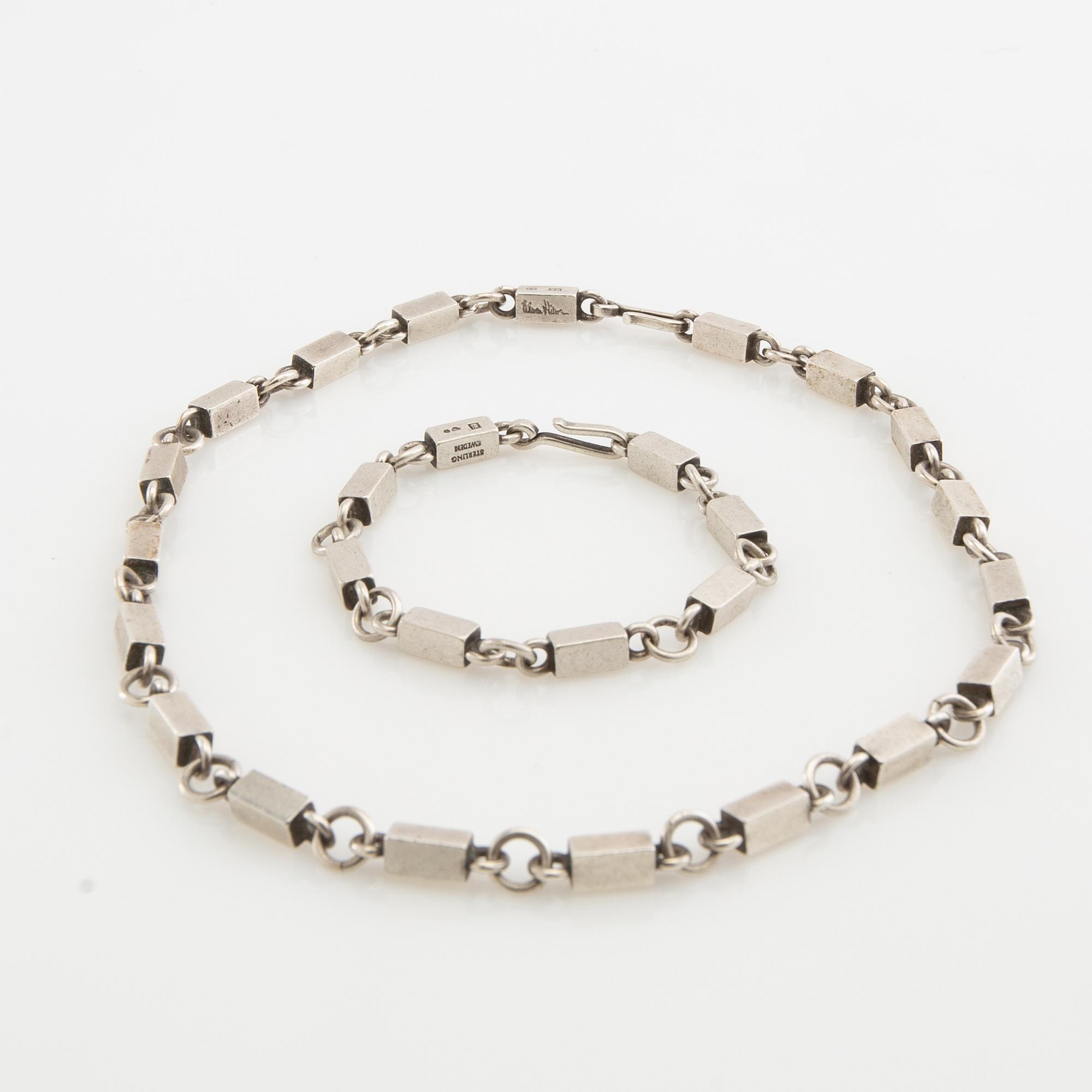 Wiwen Nilsson, Necklace and bracelet, sterling silver Lund 1948.