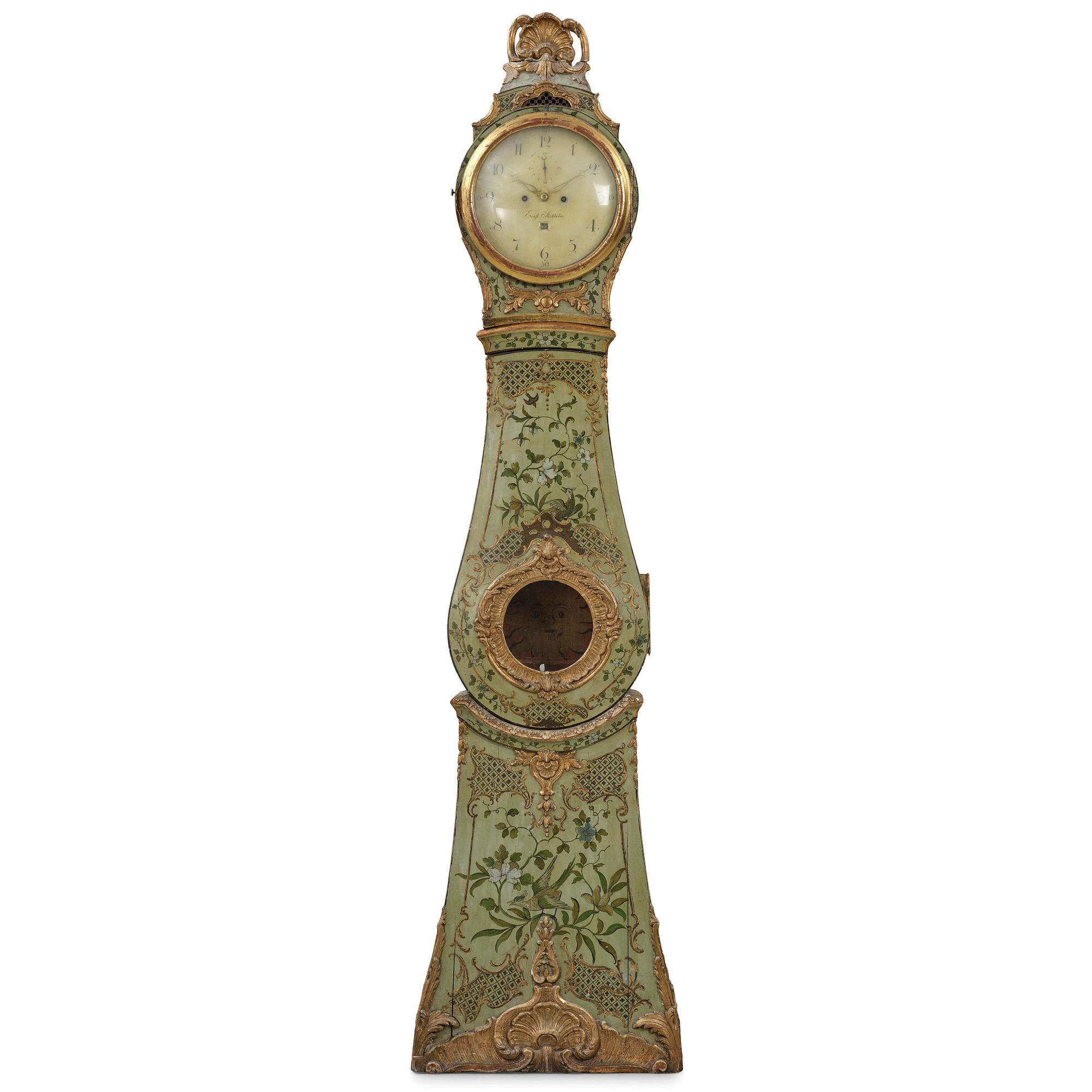 A rococo longcase clock by P. Ernst (watchmaker in Stockholm 1753-84).