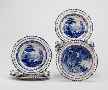 TALLRIKAR, 14 st, flintgods, Rörstrand, senempire 1800-talets mitt.