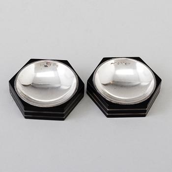 Two salt cellars silver and bakelite by Eric Pihlgren for GAB, 1934, 1940 and 1944.