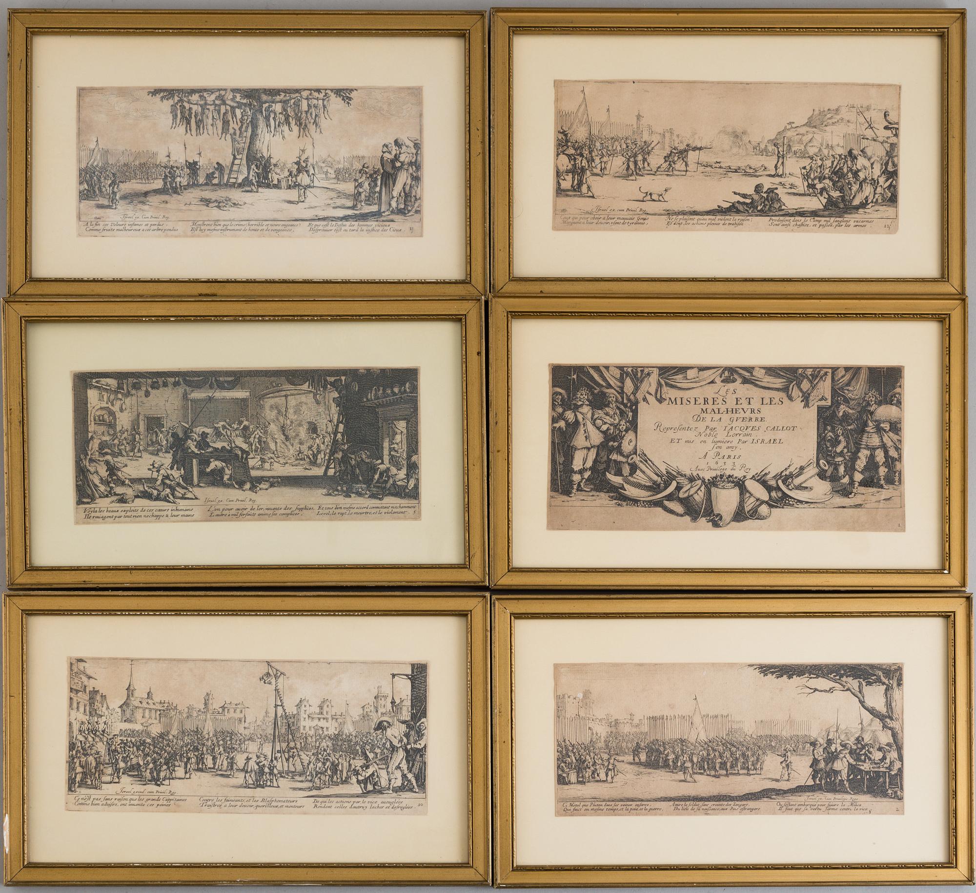 JACQUES CALLOT, the complete set of 18 etchings, 1633, second and third state mixed in the set.
