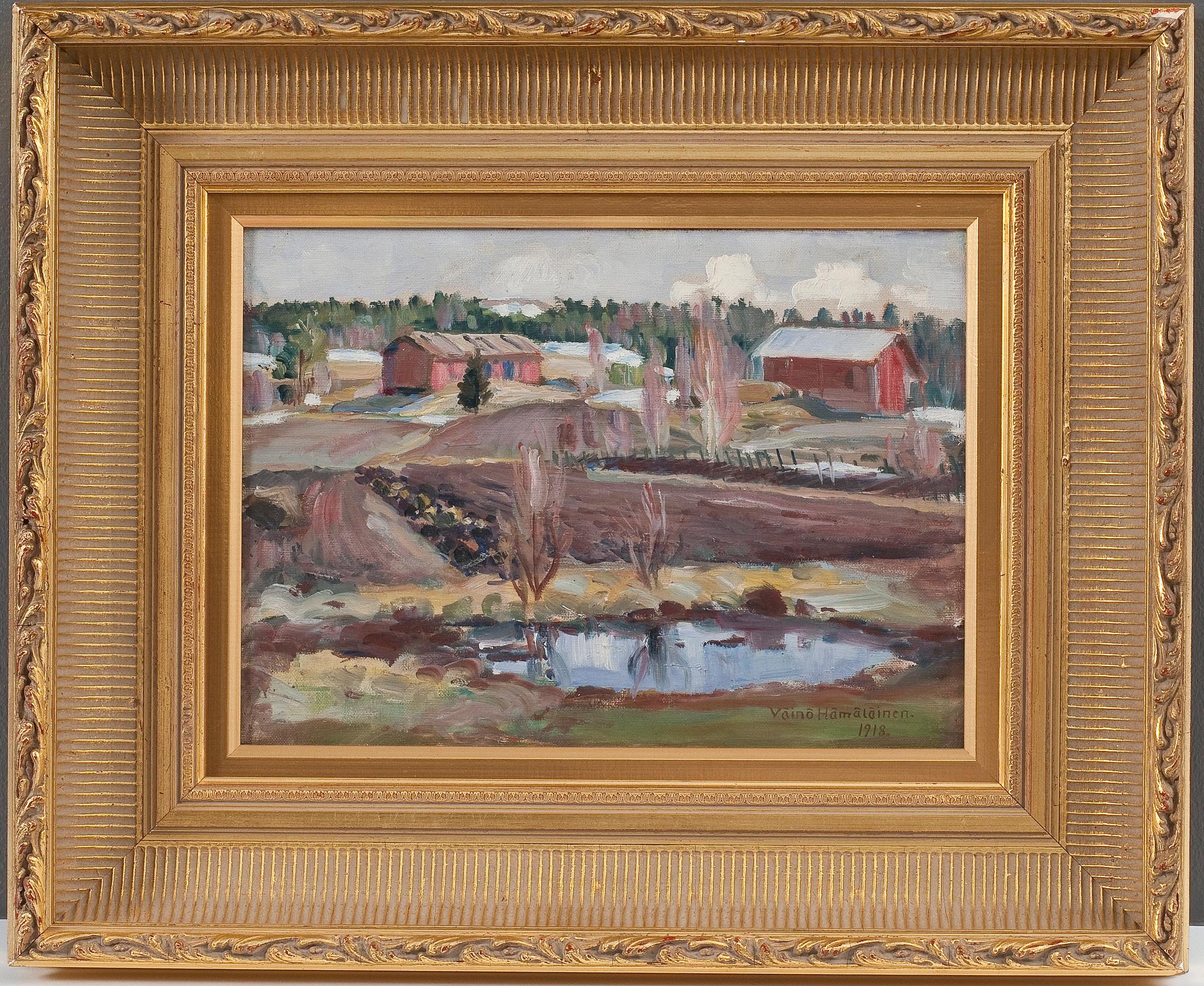 VÄINÖ HÄMÄLÄINEN, olja på duk, uppfodrad på skiva, sign. och dat. 1918.