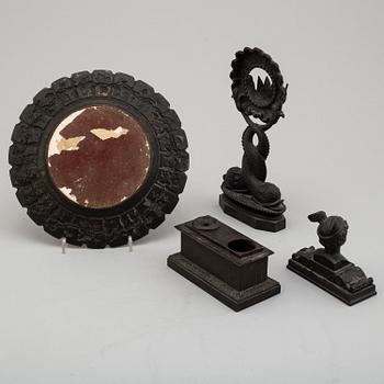 WATCH STAND, INK STAND, DISH. 3 parts. 19th century.