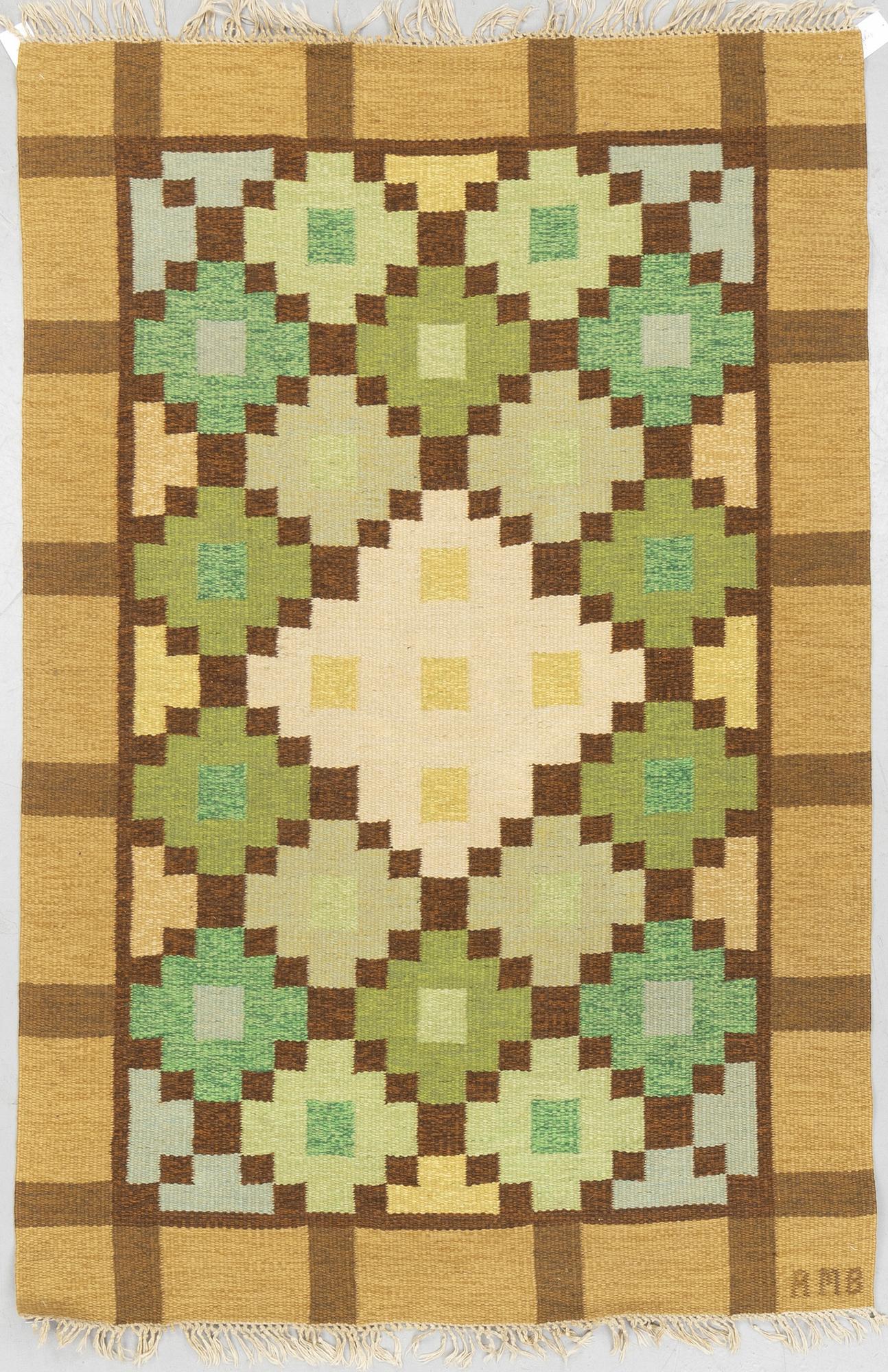 Anne-Marie Boberg, a carpet, flat weave, ca 201 x 134 cm, signed AMB.
