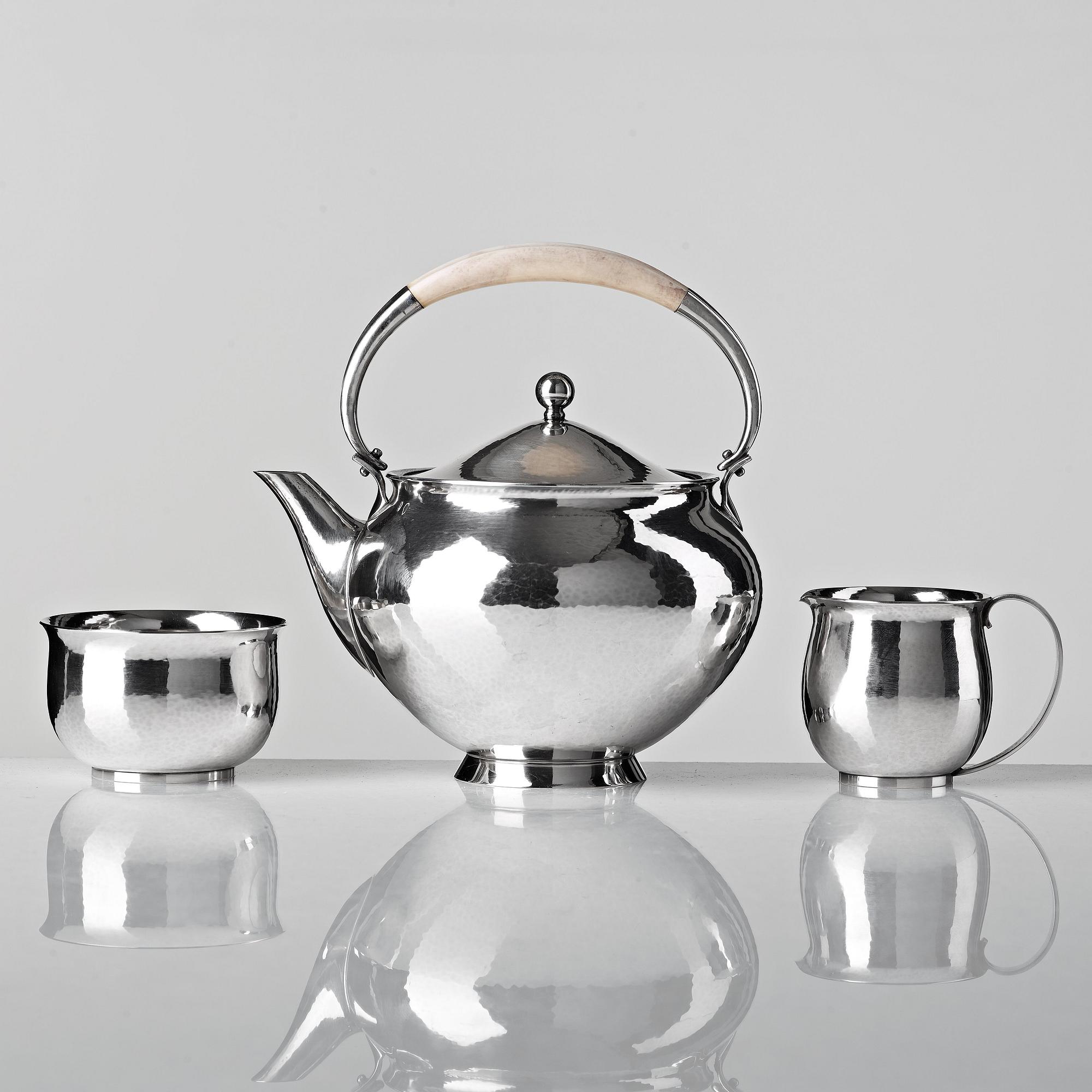 Harald Nielsen, teservis, tre delar, för Georg Jensen, Köpenhamn 1945-77, sterling.