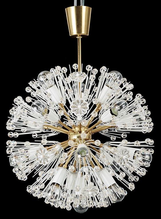 An Emil Stejnar brass crystal chandelier by Rupert Nikoll, Austria.