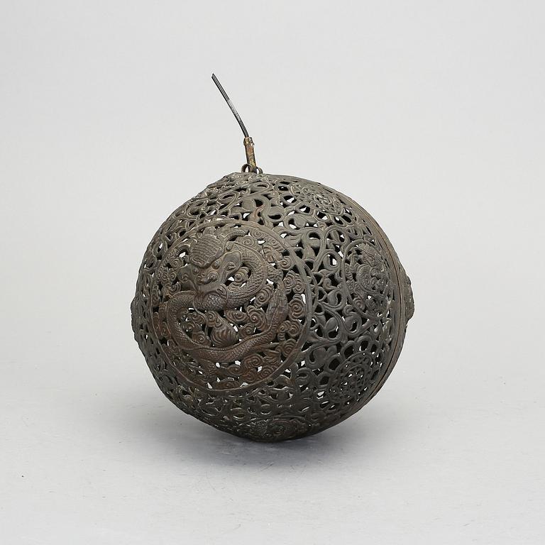 A copper alloy hanging incense burner, Qing Dynasty, 19th Century.