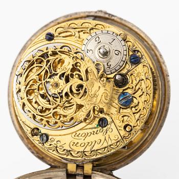 A double-case silver pocket watch by Sam Weldon (watchmaker in London, fl. ca 1740-80).