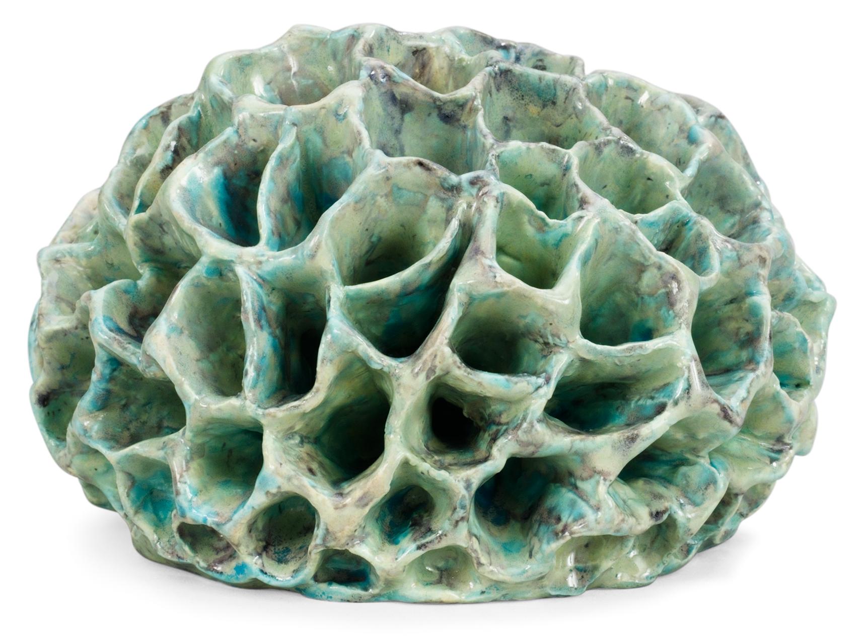 A Hans Hedberg faience sculpture of a sponge, Biot, France.