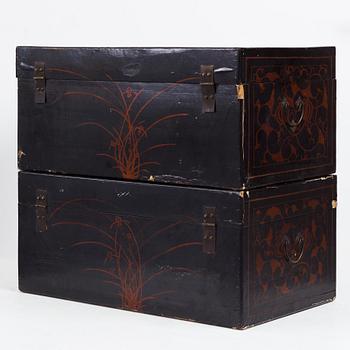 Two Chinese lacquered chests, Qing dynasty, 19th Century.