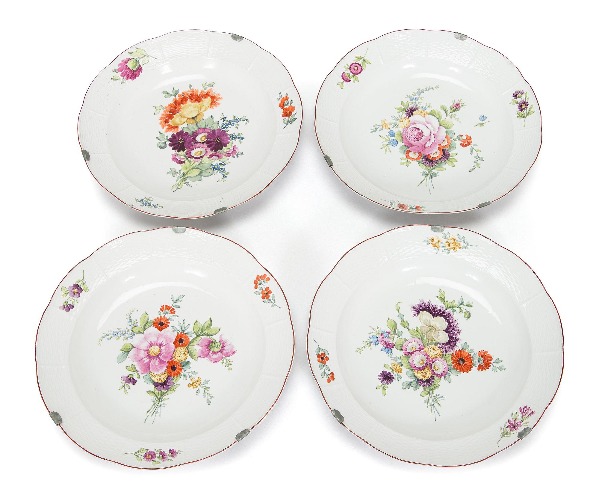 Four 18th-century porcelain dishes, Imperial porcelain manufactory, period of Empress Elisabeth I, Saint Petersburg.