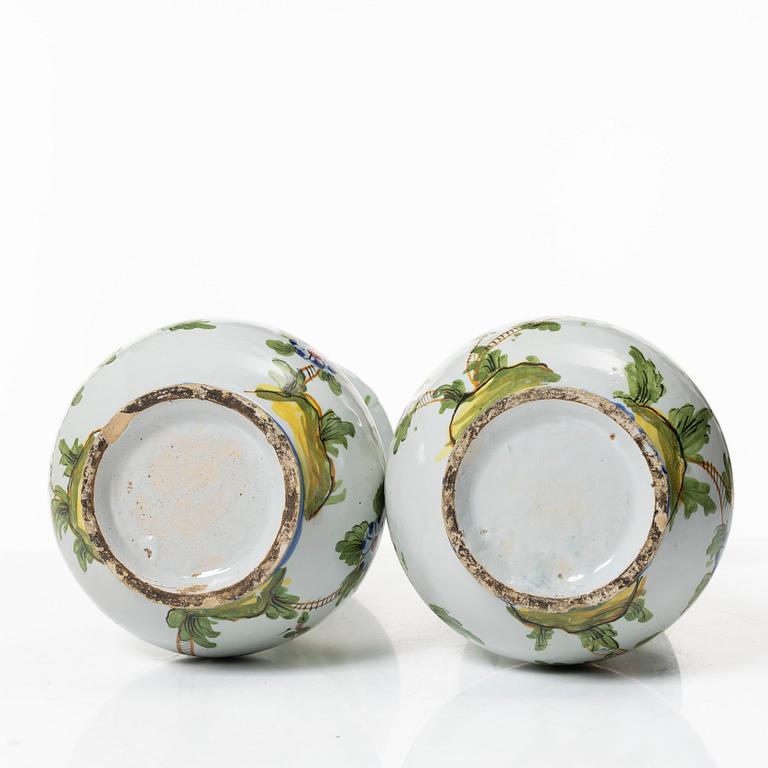 A pair of faience vases, Holland/France, 19th-20th century.